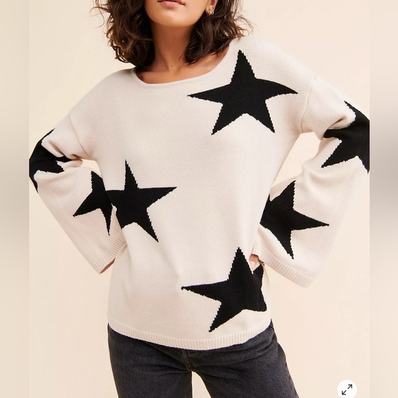 EUC Stella by Free People-Stella Star Pullover-cream/black-size Small - Picture 1 of 9